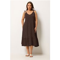 Yours Yours Damen Gestuftes Midikleid in Braun mit Punkten in Größe 46 | Polyester/Elasthan