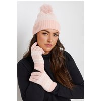 Yours Yours Damen Set aus Bommelmütze und Handschuhen in Rosa mit Fairislemustersize | Polyester/Elasthan