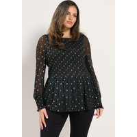 Yours Plus Size Black And Gold Polka Dot Shirred Blouse Size 12