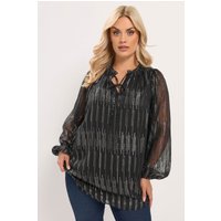 Yours Yours Damen Bluse in Schwarz mit Rüschenausschnitt und Metalldetail in Größe 50-52 | Polyester