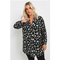 Yours Yours Damen Strukturierte Bluse in Schwarz mit Blumenmuster in Größe 54-56 | Polyester