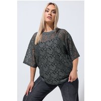 Limited Collection Limited Collection Damen T-Shirt in Grau mit Durchgehender Spitze in Größe 58-60 | Polyester