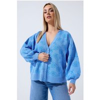 Limited Collection Limited Collection Damen Strickjacke in Blau mit Rosenmuster in Größe 54-56 | Acryl