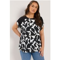 Yours Yours Damen Oberteil in Blau mit Abstraktem Muster und Kontrastierenden Ärmeln in Größe 60 | Polyester