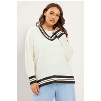 Yours Yours Damen Tennisstrickpullover in Weiß und Braun in Größe 46-48 | Acryl