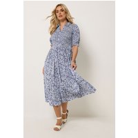 Yours Yours Damen Midikleid in Blau mit Blumenmuster in Größe 66-68 | Polyester/Elasthan