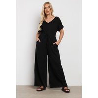 Yours Yours Damen Overall in Schwarz mit Weitem Bein in Größe 48 | Baumwolle