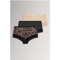 Yours Plus Size Curve Yourset 3er Pack Voll Bedeckende Slips in Naturbraun mit Leopardenprint und Spitze in Größe 62-64 | Polyester/Elasthan