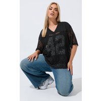 Limited Collection Limited Collection Damen T-Shirt in Schwarz mit Spitze und V-Ausschnitt in Größe 48 | Baumwolle