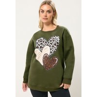 Yours Yours Damen Sweatshirt in Khaki mit Leo und Herzprint in Größe 44 | Baumwolle/Polyester