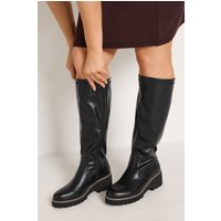 Yours Yours Damen Stiefel in Schwarz aus Kunstleder mit Keilabsatz in Weiter E-Passform in Größe 40EEE | Synthetik