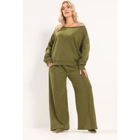 Yours Yours Damen Schulterfreies Sweatshirt und Jogginghose mit Weitem Bein in Olivgrün im Set in Größe Regular 54-56 | Baumwolle/Polyester