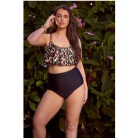 Yours Yours Damen Bikinioberteil in Braun mit Leoprint und Volant in Größe 50 | Polyester/Elasthan