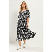 Yours Yours Damen Maxikleid in Schwarz mit Zebramuster in Größe 48 | Viskose