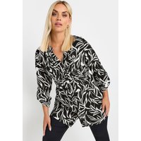 Yours Yours Damen Bluse in Schwarz mit Blätterprint und Biesen in Größe 58-60 | Viskose