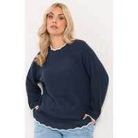 Yours Yours Damen Pullover in Marineblau mit Kontrastfarbenem Waffelmuster in Größe 42-44 | Acryl