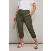 Yours Yours Damen Dreiviertellange Jerseyharemshose in Khaki in Größe 50-52 | Elasthan/Viskose