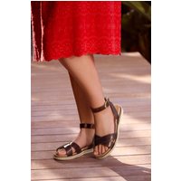 Yours Yours Damen Sandalen in Schokoladenbraun mit Überkreuzten Riemen in Weiter E-Passform in Größe 41EEE | Synthetik