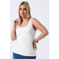 Limited Collection Limited Collection Damen Trägershirt in Weiß mit Spitzenbesatz in Größe 48 | Baumwolle/Elasthan