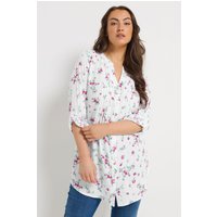 Yours Damen Yours – Geblümte Bluse in Weiß mit Biesen in Größe 48 | Viskose