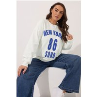 Yours Yours Damen Sweatshirt in Weiß mit „New York“Slogan in Größe 46 | Baumwolle/Polyester