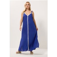 Yours Yours Damen Maxikleid in Kobaltblau und Weiß mit Kontrastierendem Besatz in Größe 54-56 | Viskose