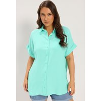 Yours Yours Damen Hemd in Blau mit Überschnittenen Ärmeln in Größe 48 | Polyester