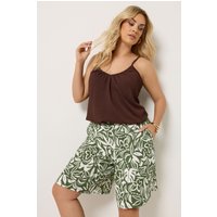 Yours Yours Damen Shorts in Khakigrün mit Blätterprint in Größe 58-60 | Polyester/Elasthan