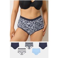 Yours Plus Size Curve Yourset 5er Pack Voll Bedeckende Slips in Meeresblau in Größe 58-60 | Baumwolle/Elasthan