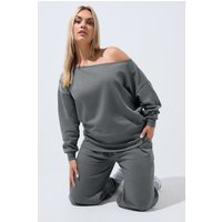 Limited Collection Damen Limited Collection – Sweatshirt in Grau mit Weitem Ausschnitt in Größe 44 | Baumwolle/Polyester