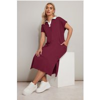 Yours Yours Damen Überschnittenes Kleid in Dunkelrot mit Jerseykragen in Größe 50-52 | Baumwolle