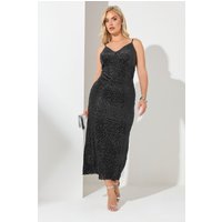 Yours London Yours London Damen Veloursmidaxikleid in Schwarz mit Leoprint in Größe 48 | Polyester/Elasthan/Nylon