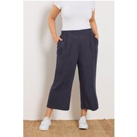 Yours Yours Damen Knöchellange Leinenhose in Marineblau mit Weitem Bein in Größe 54-56 | Viskose/Leinen