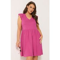 Yours Yours Damen Schößchenkleid in Rosa mit Lochstickerei in Größe 42 | Baumwolle