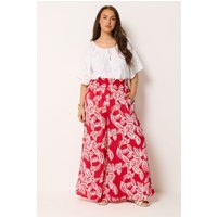 Yours Yours Damen Hose in Rot mit Weitem Bein und Palmblätterprint in Größe Regular 50-52 | Polyester