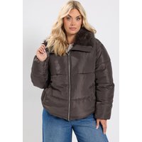 Yours Yours Damen Steppmantel in Schokobraun mit Stehkragen in Größe 62-64 | Polyester