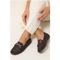 Yours Yours Damen Slipper in Schokobraun aus Wildlederimitat in Weiter E-Passform in Größe 37E | Synthetik