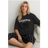 Yours Yours Damen Schwarzes Schlafshirt „Sleepover Club“ in Größe 46-48 | Baumwolle