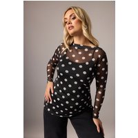 Limited Collection Limited Collection Damen Netzstoffoberteil in Schwarz mit Pünktchenmuster in Größe 46 | Polyester/Elasthan
