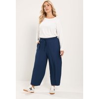 Yours Yours Damen Hose in Marineblau mit Barrelbein in Knitteroptik in Größe 48 | Polyester/Elasthan
