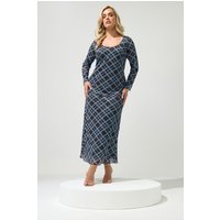 Yours London Yours London Damen Yours Maxirock in Braun und Blau mit Karos in Größe 54-56 | Polyester/Elasthan