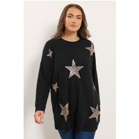 Yours Yours Damen Paillettenbesetzter Pullover in Schwarz mit Sternmotiv in Größe 46 | Polyester/Elasthan/Viskose