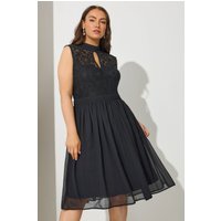 Yours London Yours London Damen Ärmelloses Kleid in Schwarz mit Spitze und Schlüssellochausschnitt in Größe 54-56 | Polyester