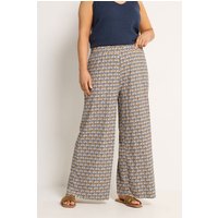 Yours Damen Yours – Strukturierte Hose in Naturbraun mit Geometrischem Muster und Weitem Bein in Größe 48 | Polyester/Elasthan