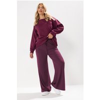 Yours Yours Damen Gerippte Hose in Burgunderrot mit Weitem Bein in Größe 48 | Polyester/Elasthan