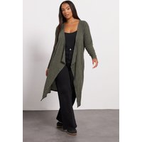 Yours Yours Damen Gerippter Midaxi-Cardigan in Khaki und Wasserfalloptik in Größe 48 | Polyester/Elasthan
