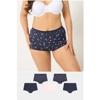Yours Yours Plus Size Curve Shorts in Marineblau mit Himmelsmotiv, 5er Set in Größe 58-60 | Baumwolle/Elasthan