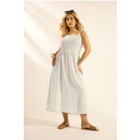 Yours Damen Yours – Gekräuseltes Maxikleid aus Leinen in Naturbraun in Größe 54-56 | Baumwolle/Viskose/Leinen