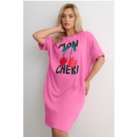 Yours Yours Damen Nachthemd in Rosa mit „Mon Cheri“Schriftzug in Größe 50-52 | Baumwolle