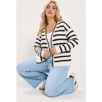 Yours Yours Damen Gestreifter Cardigan in Creme in Größe 42-44 | Acryl
